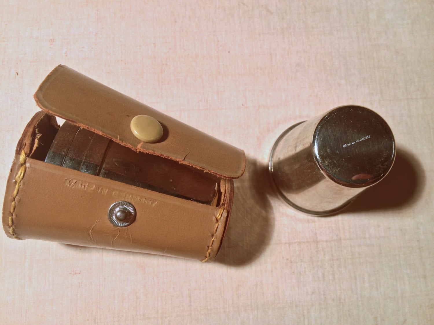 Pre WWII German Shot Glass Set in leather case silver and