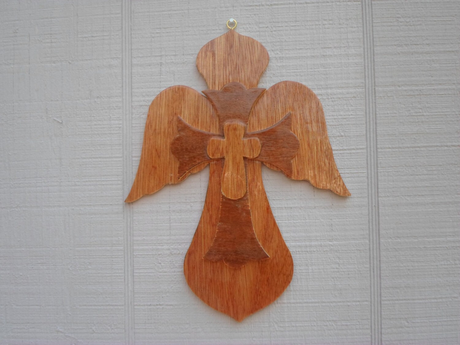 Plaque Wooden Angel w/ Crosses Wall Hanging by MamaDsStitchery