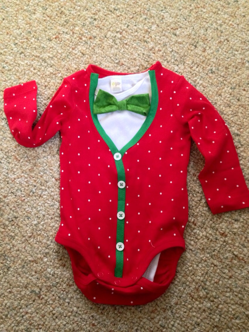 Baby's first Christmas onesie organic cardigan bow tie set