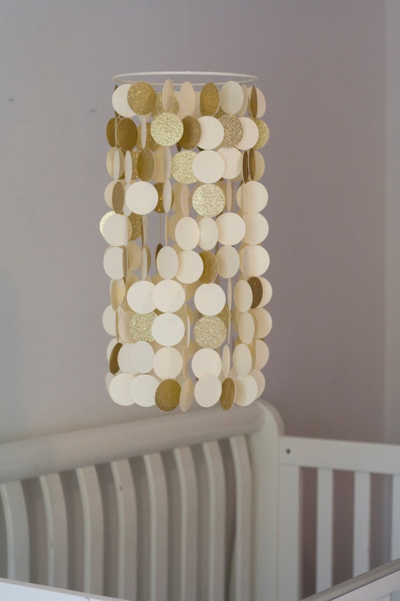 Cream and Gold Paper Crib Mobile Modern circle mobile