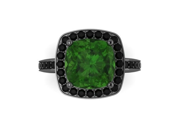 Engagement Ring Emerald Black Diamond Wedding Ring 14K Black Gold Ring ...