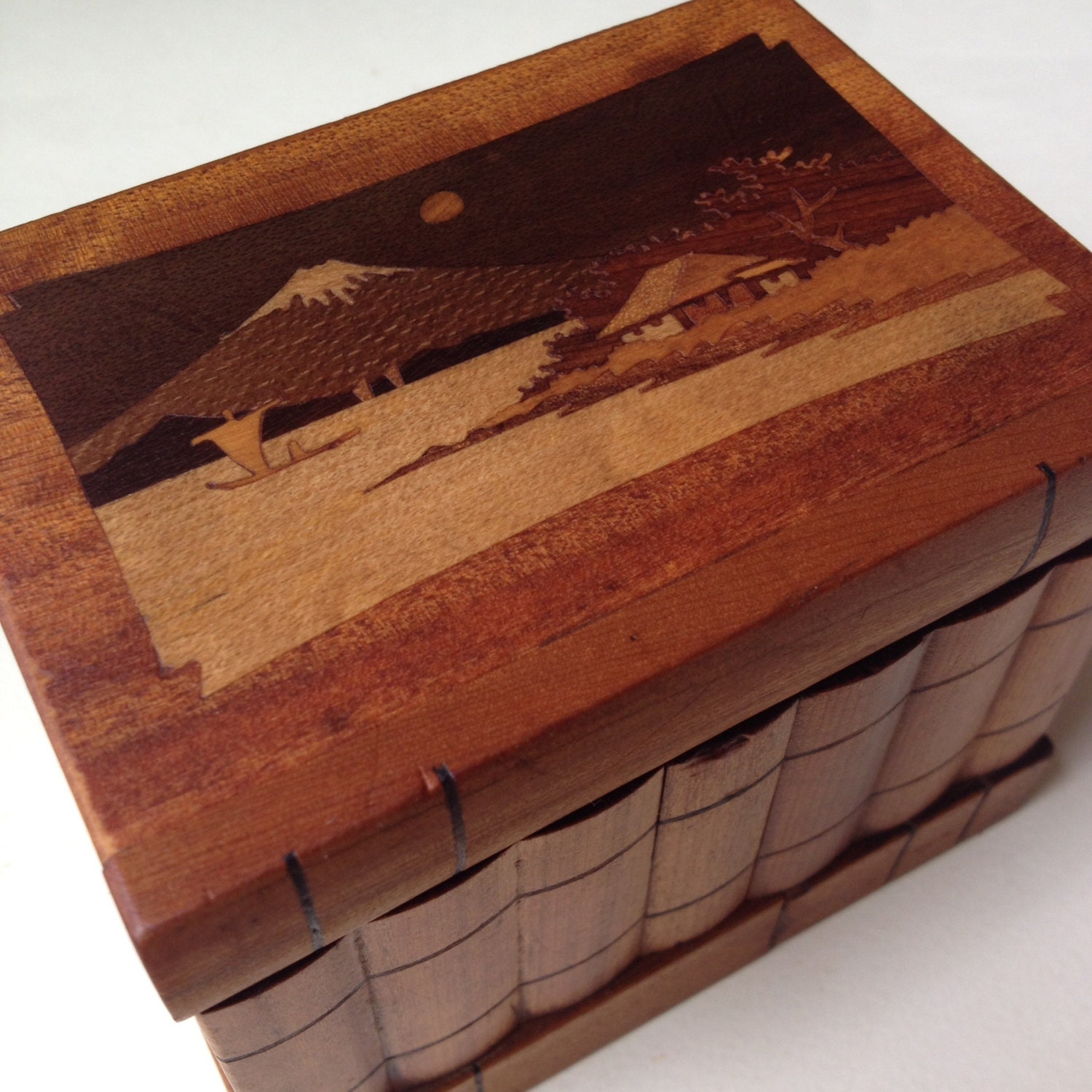 Vintage Japanese Puzzle Box Antique Wooden Marquetry Box