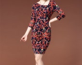 007.Plus Size Luxurious Semi Formal Dress High Fashion Elastic Bodycon Chains Pattern Printed Women's Dress