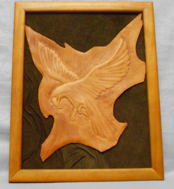 Eagle leather relief picture wood frame handmade