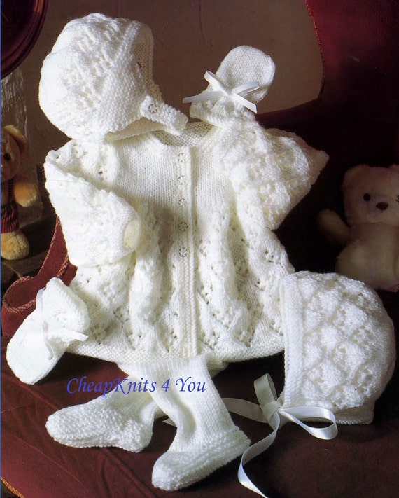 Baby Pram Set Leggings Coat Bonnet & Mittens in DK 8 ply