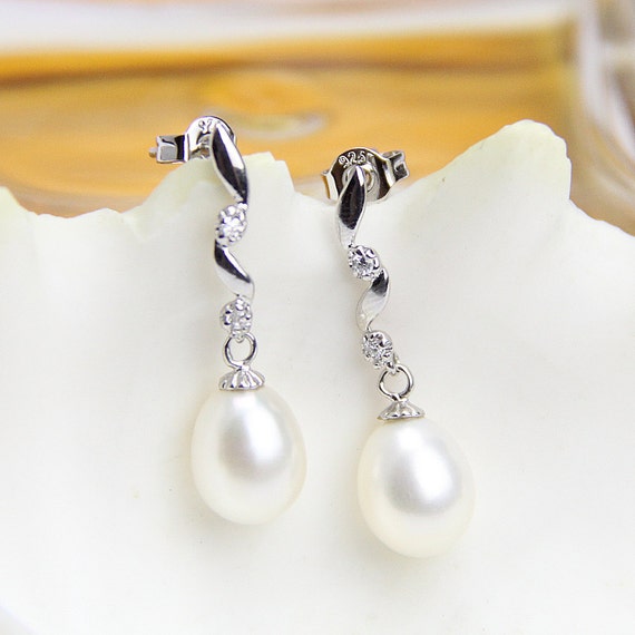 pearl earrings white gold platedhandmade drop pearl