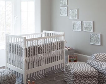 Gender Neutral Baby Bedding / Girl Crib Bedding / Boy Bedding: Gray and White Dots and Stripes 2-Piece Crib Bedding Set by Carousel Designs