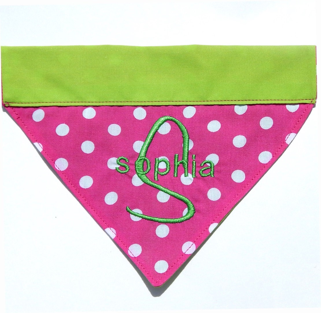 Dog Bandana Pink & Green Embroidery Included