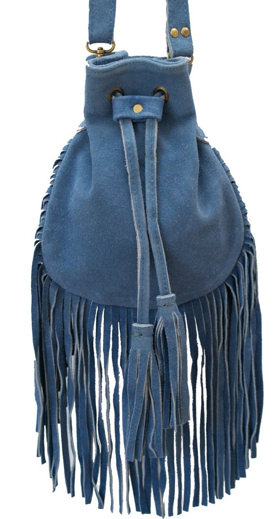 Small Fringe Handbag Boho Suede Leather Pouch with Tassels.