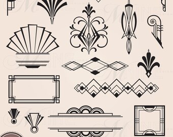 Digital Clipart ART DECO Design Elements Frames / Borders / Flourishes, Instant Download, Vintage Frames Antique Clip Art Black Silhouette