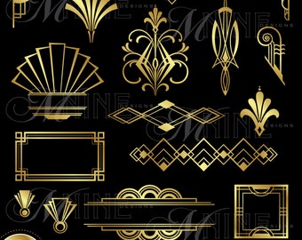 ART DECO Clip Art: "Gold Art Deco Accents" Design Elements Digital Clipart, Instant Download, Vintage Accents Frame Borders