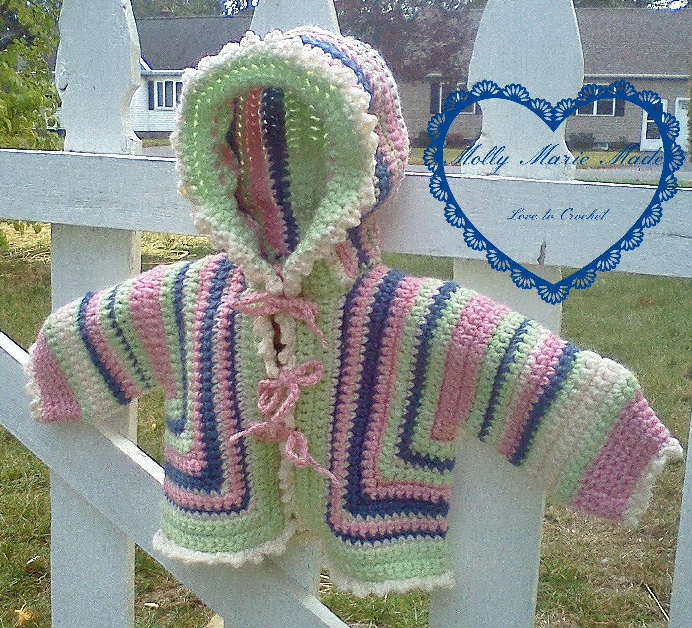 Crochet hooded baby sweater for baby 6 months by MollyMarieMade