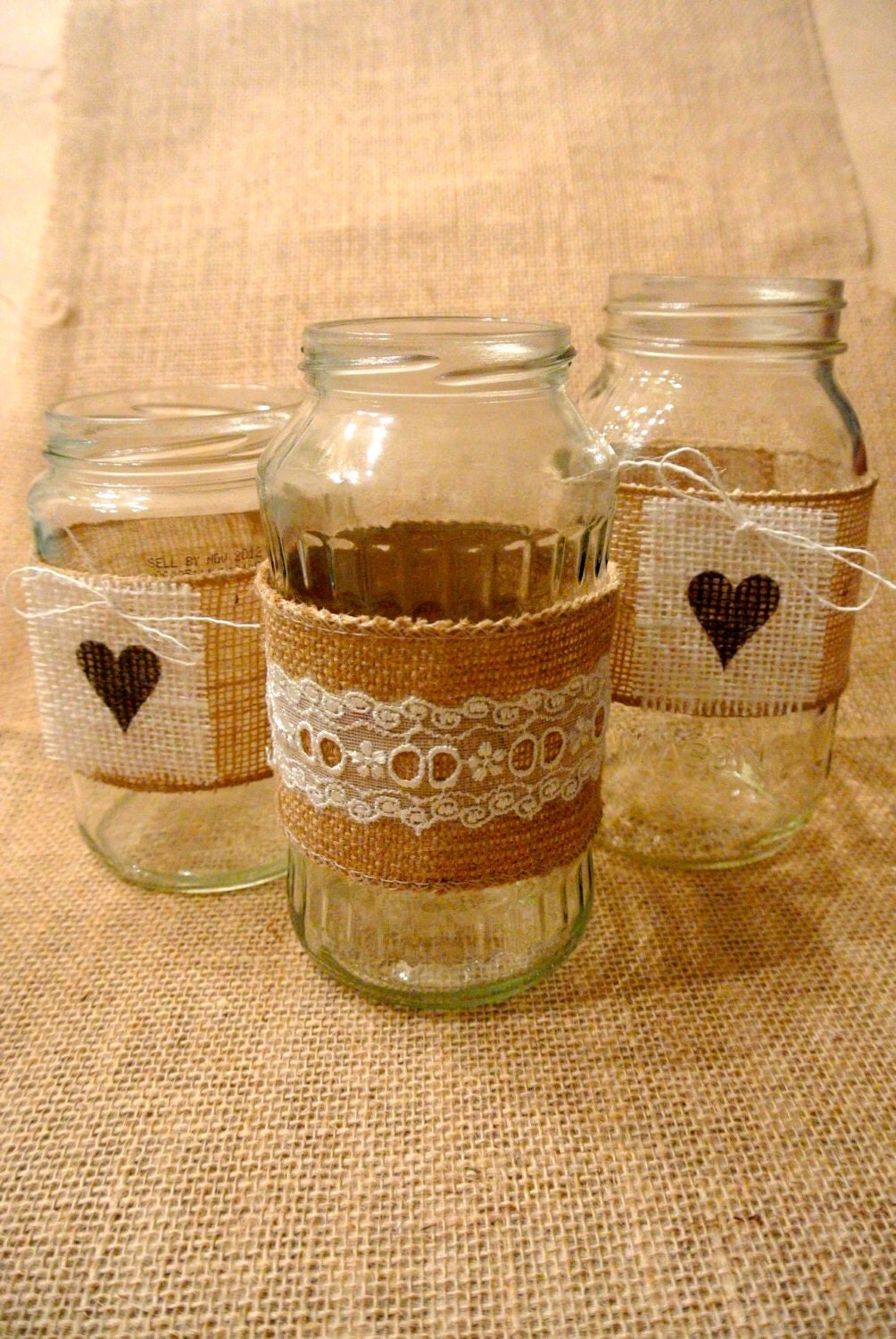 Mason Jar Wraps Set of 3 Wedding Decor Burlap by