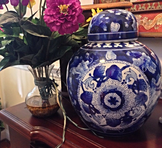 Vintage Blue and White Ginger Jar