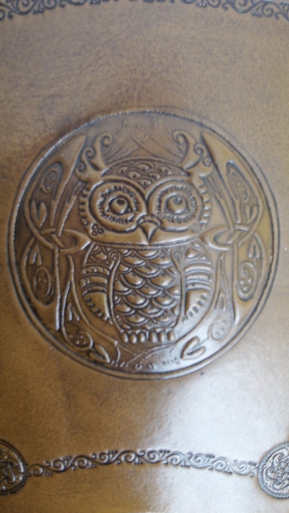 Embossed Celtic Owl leather archery arm guard by BigfootLeather