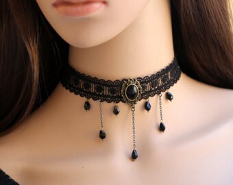 Black Lace Choker Necklace, Gothic Choker