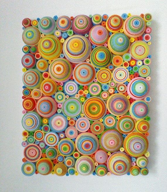Items similar to Abstract multi coloured 'quilling' canvas on Etsy