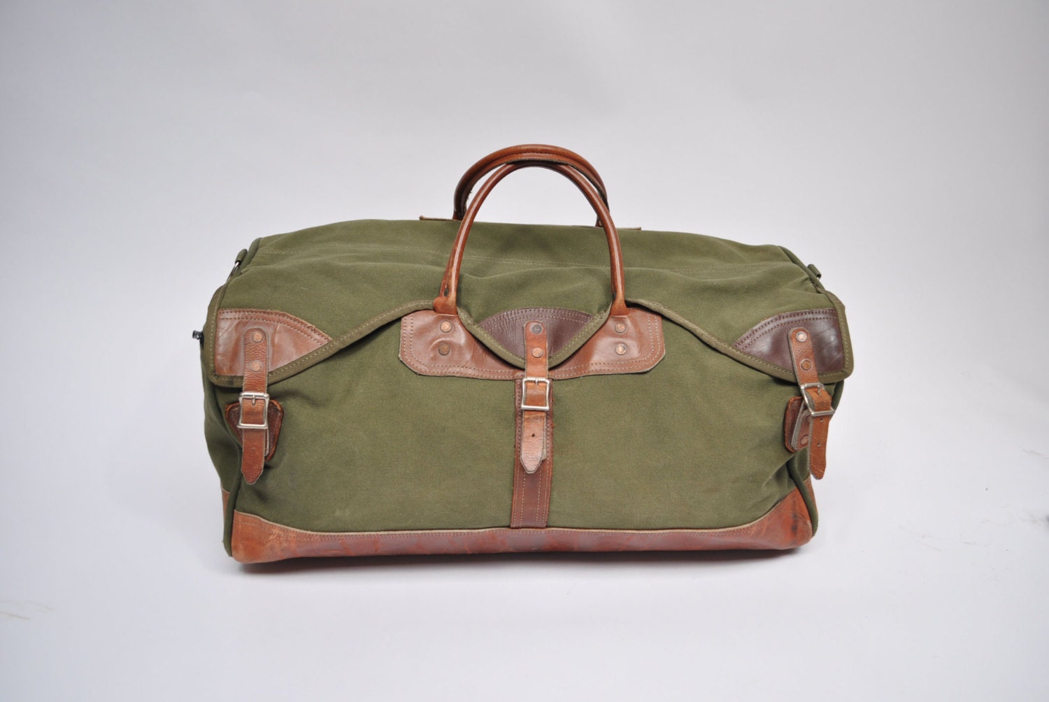 vintage duffle bag leather ORVIS gokey canvas carry on
