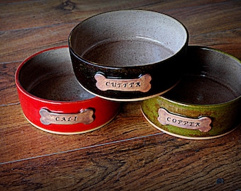 Large Handmade Custom Personalized Pottery Dog Dish