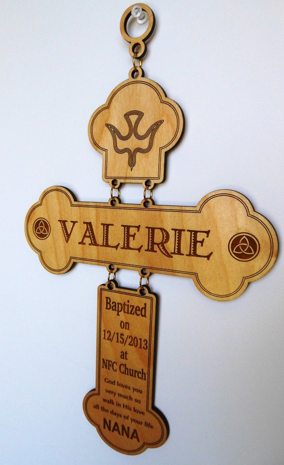 Custom Baptism Cross Wood Sign Child's Name by Greatwoodengifts
