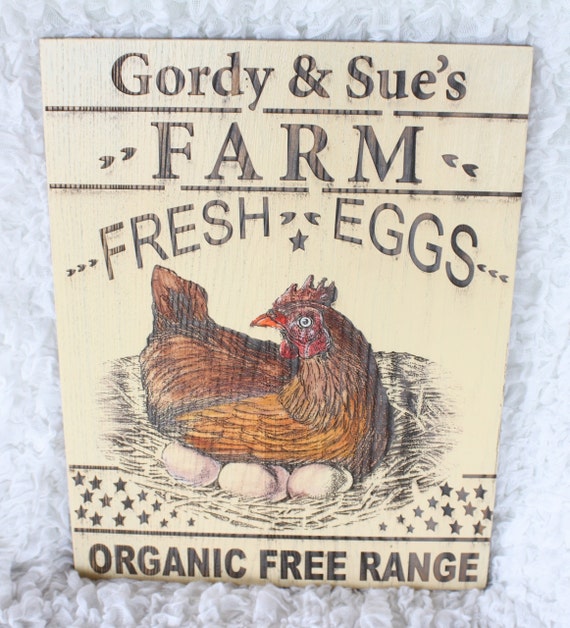 Personalized Chicken Coop Sign, Fresh Eggs, Wooden Handpainted Sign 