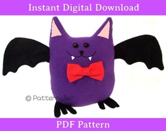 Instant digital download PDF sewing pattern Garlic the Fruit Bat plushie plush toy softie