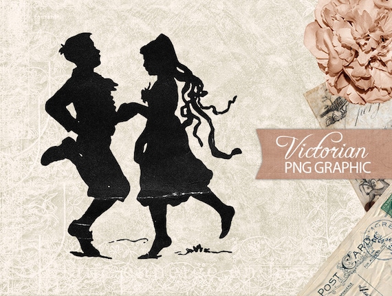 Digital People silhouette Clipart - Antique Boy Girl Black Graphic - Victorian Girl Printable Download -  PNG Illustration INSTANT DOWNLOAD