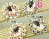 25mm Oval Crystal Flat Back Metal Buttons Embellishments With Pearl or Rhinestone Finish Light Gold Plated Color  One Piece.