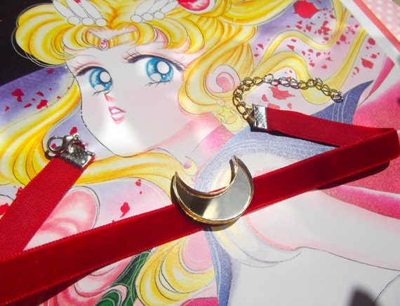 Sailor Moon Crescent moon red velvet choker