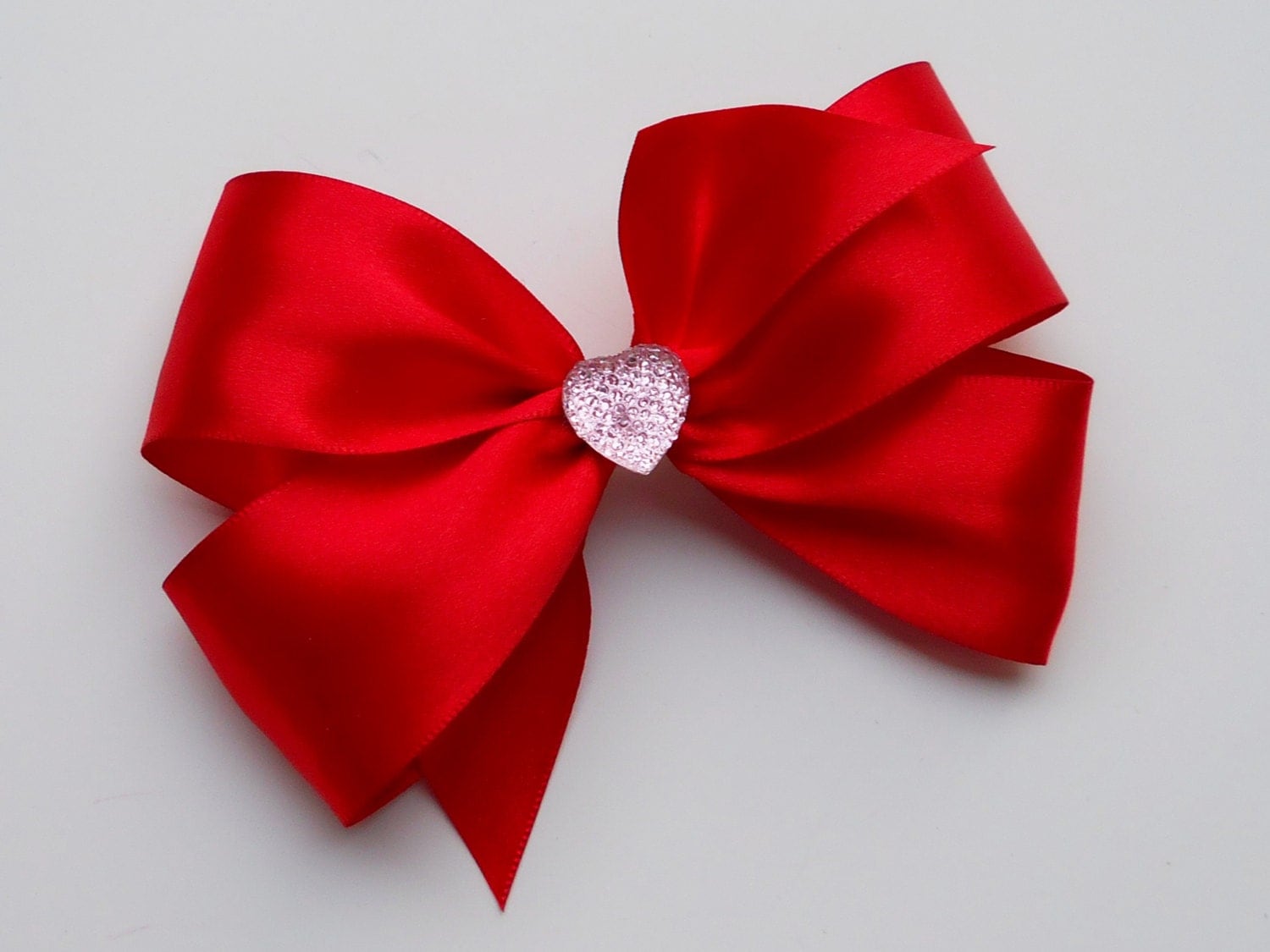 Red Heart Hair Bow Girls Hair Bow Toddler Hair Bow Satin