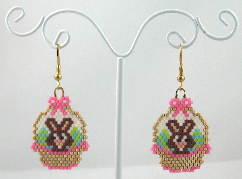 Beaded Easter Bunny in a Basket Earrings Easter by LazyRose