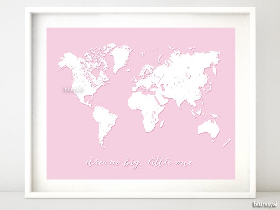 Pink world map printable 20x16 10x8 Pink nursery