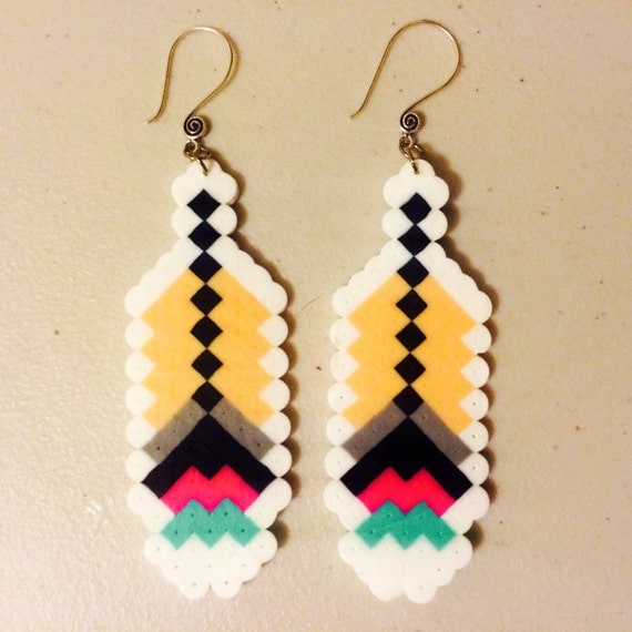 Perler Bead Feather Earrings by MainStreetBowtiquee on Etsy