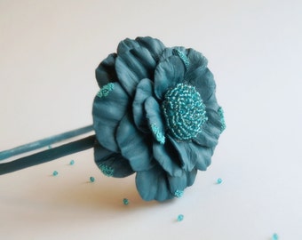 Green flower headband leather headband floral headband bridal tiara woodland wedding hair accessory prom wearable art Ready to ship