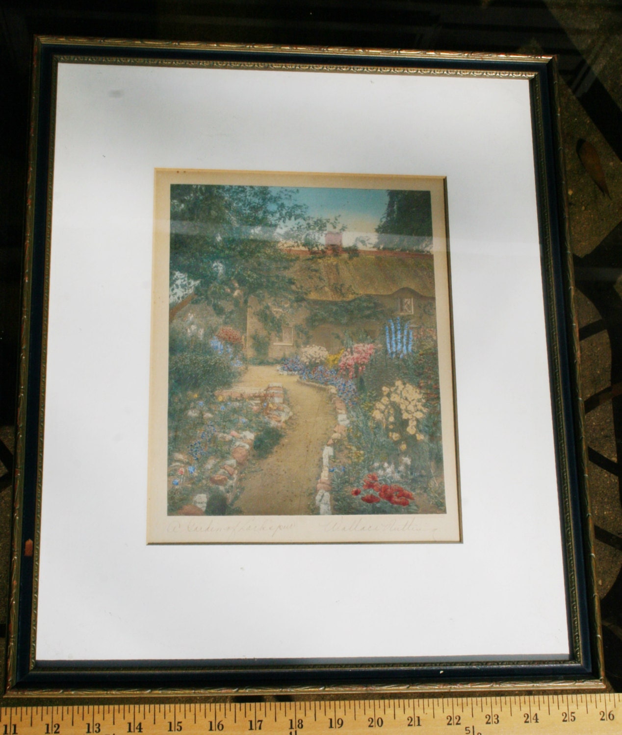 Wallace Nutting Garden of Larkspur Framed Signed by nolaCENTRIC