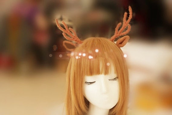 Long Antlers Headband, Wool knit Wrapped Deer Headband, Animal costume hair accessories,  forest themed coordinates Adults costume