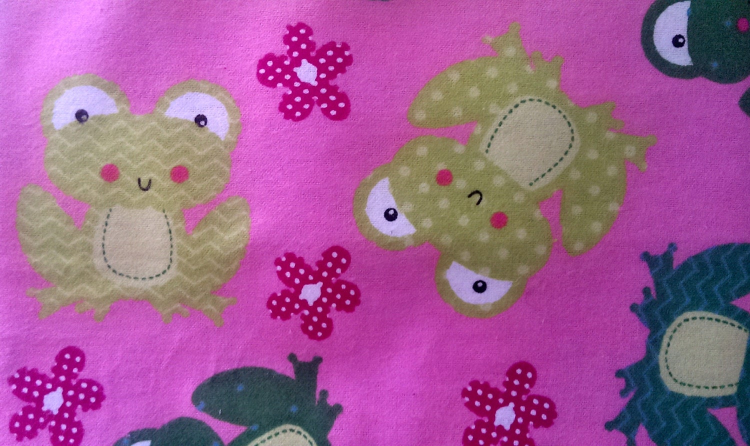 Pink and Green Frog Fabric Flannel Frog Fabric 1 yard