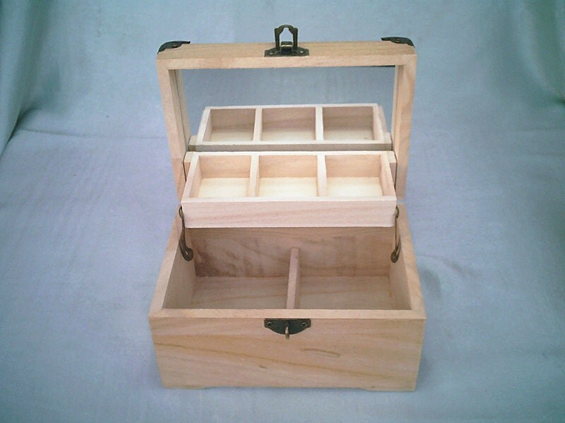 Solid wood double box makeup box of archaize wooden mirrored