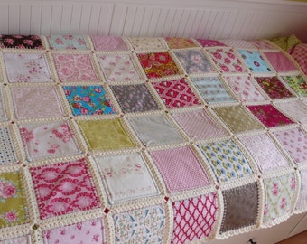 Fusion quilt, Patchwork with crochet border, Ready to ship, Free shipping