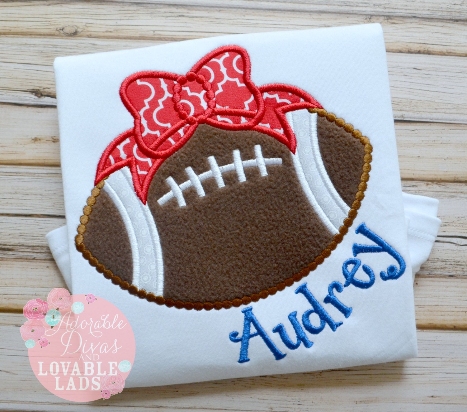 Football with Bow Embroidered Shirt Football by AdorableDivas0