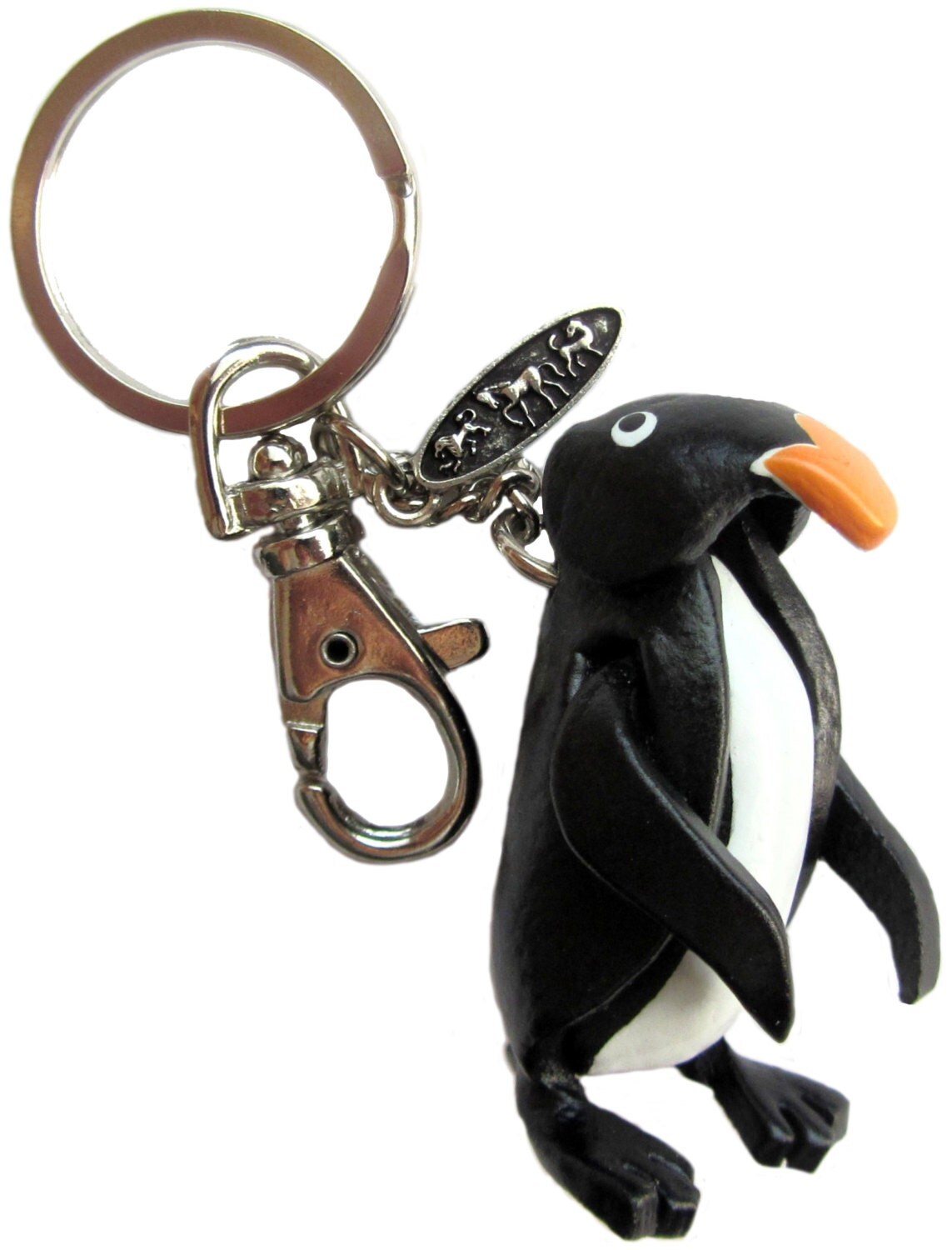 Black Leather Fob Keychains Penguin Charm Keyring Holder