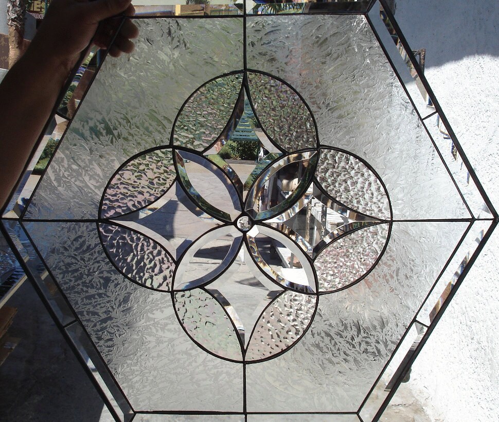 Hexagon Beveled Clear Stained Glass Window by ArtGlassWindows