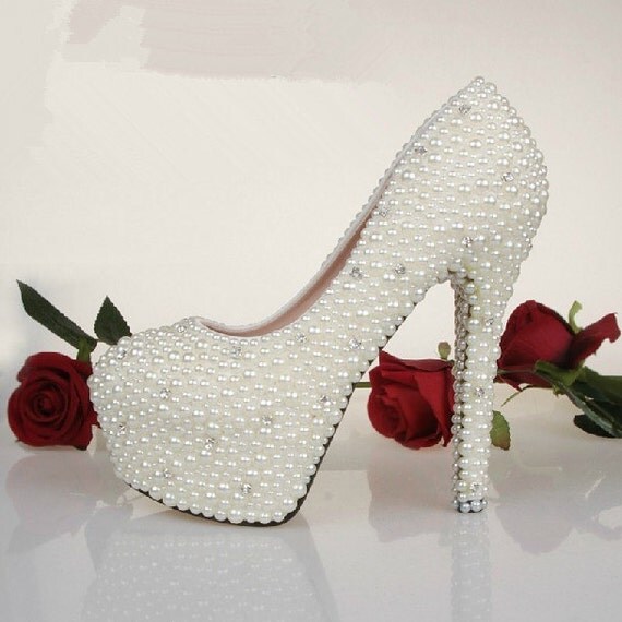 Ivory pearl wedding shoes wedding heels-bridal heels-Custom wedding ...