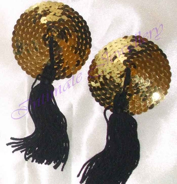 Burlesque Gold And Black Round Sequin Nipple Tassels Pasties