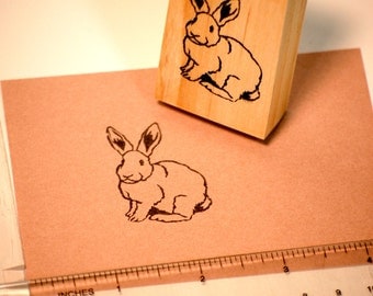 Hand carved rubber stamp - rabbit design.