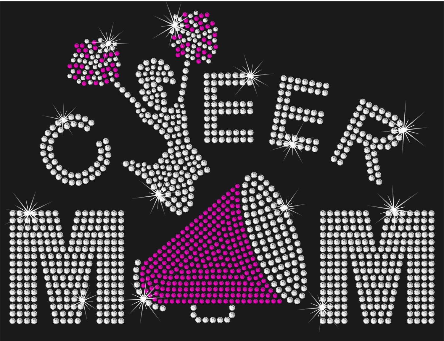 Custom Cheer Mom Megaphone Iron on HotFix Rhinestone Bling