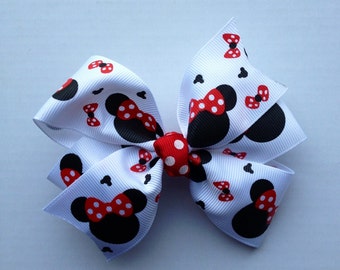 SALE ~ Minnie Mouse Hair Bow red and black white pinwheel hairbow