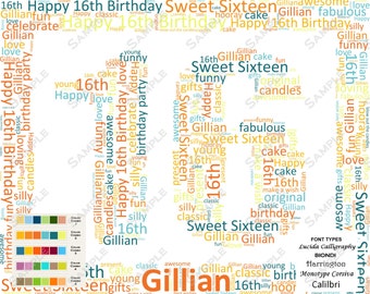 present ideas birthday sixteenth for 16th X Birthday Birthday 10 Gift 8 Word Art Ideas Unique Gift Print