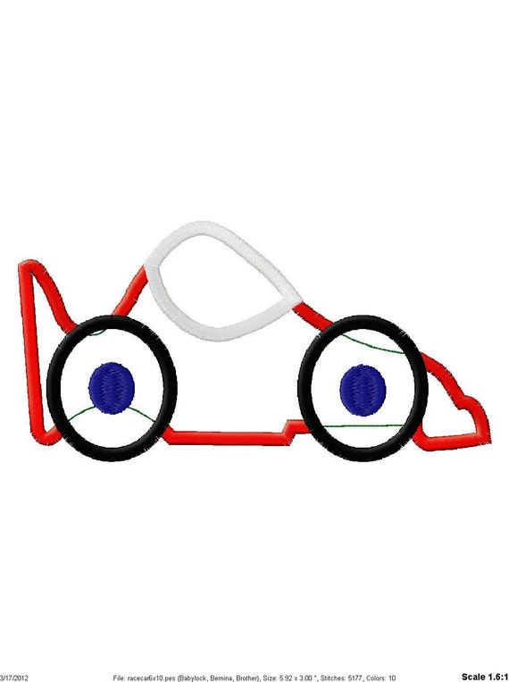 Race car Applique Embroidery Design
