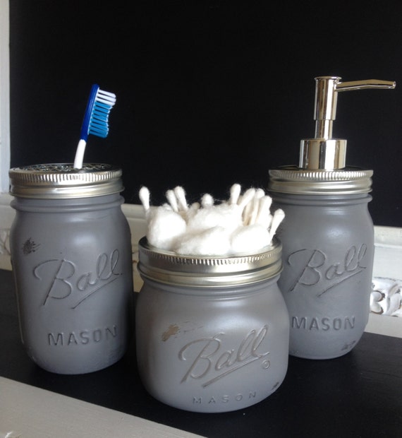 Gray Mason Jar Bathroom Set